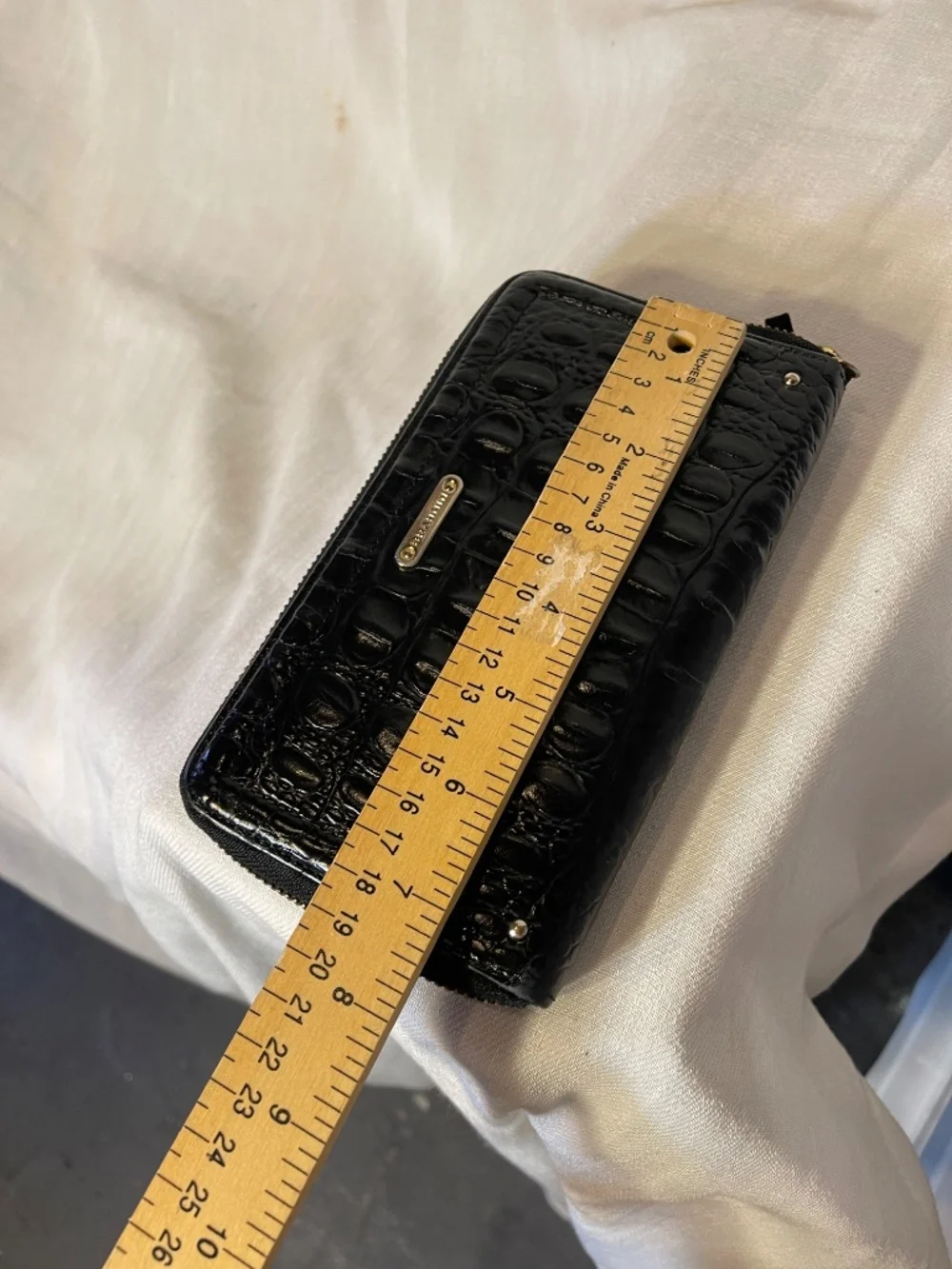 Brahmin Black Croc-Embossed Zip Card Holder